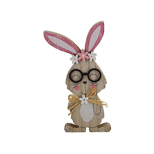 Hasen Figur Frohe Ostern mit Brille aus Holz